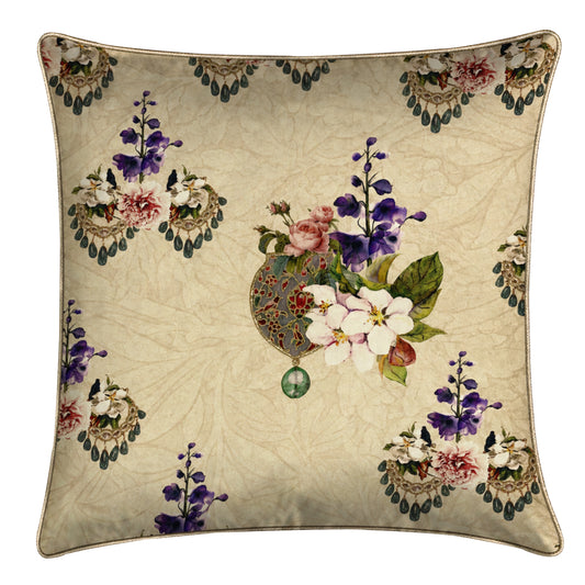 Floral Jewelled Embroidered Cushion Cover