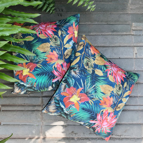 Tropical Blue Foliage Cushion Cushion Deal (Set of 2)