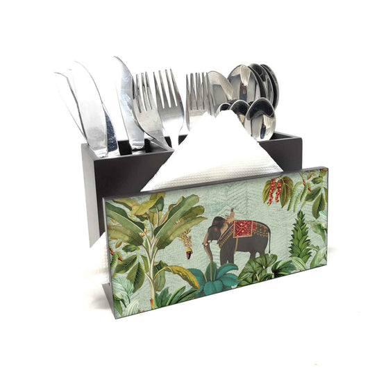 Tropical Elephant Cutlery Stand with Tissue Paper Holder