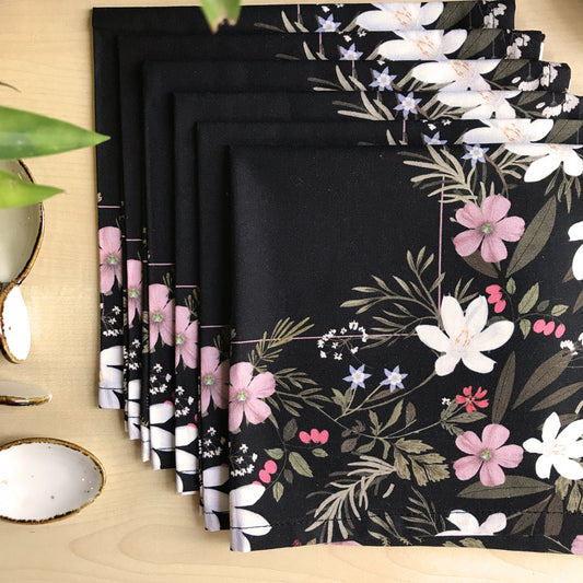Midnight Blooms Set Of 6 Table Napkins