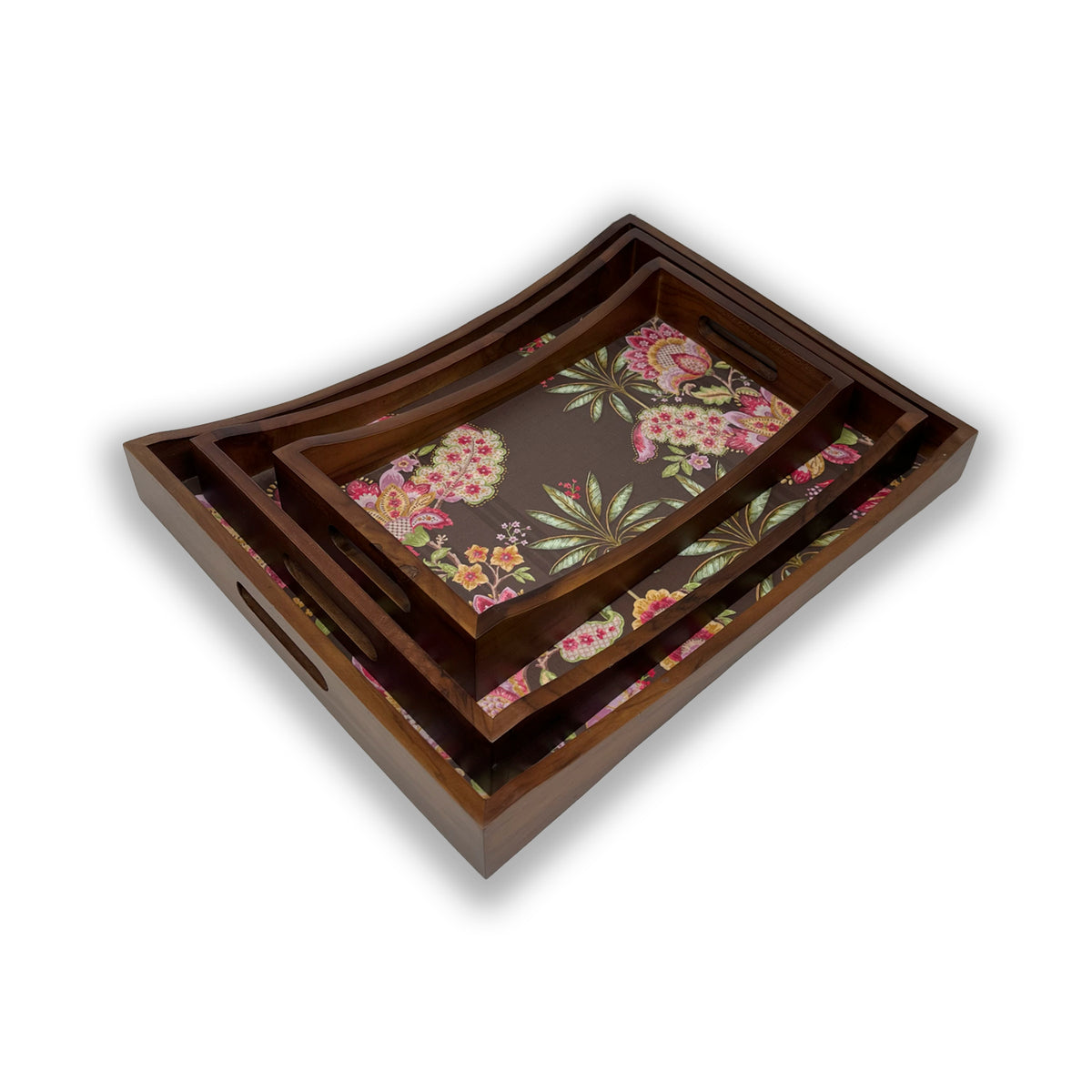 Vintage Mocha Floral Tray Set