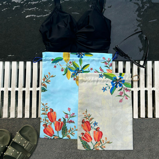 Tropical Fruit Canopy Drawstring Pouches