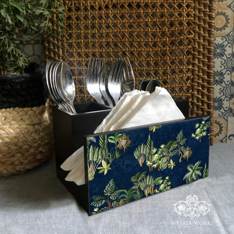 Forest Blues Cutlery Stand with Tissue Paper Holder