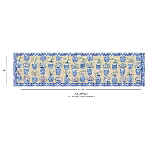 Blue Pottery Cotton Table Runner