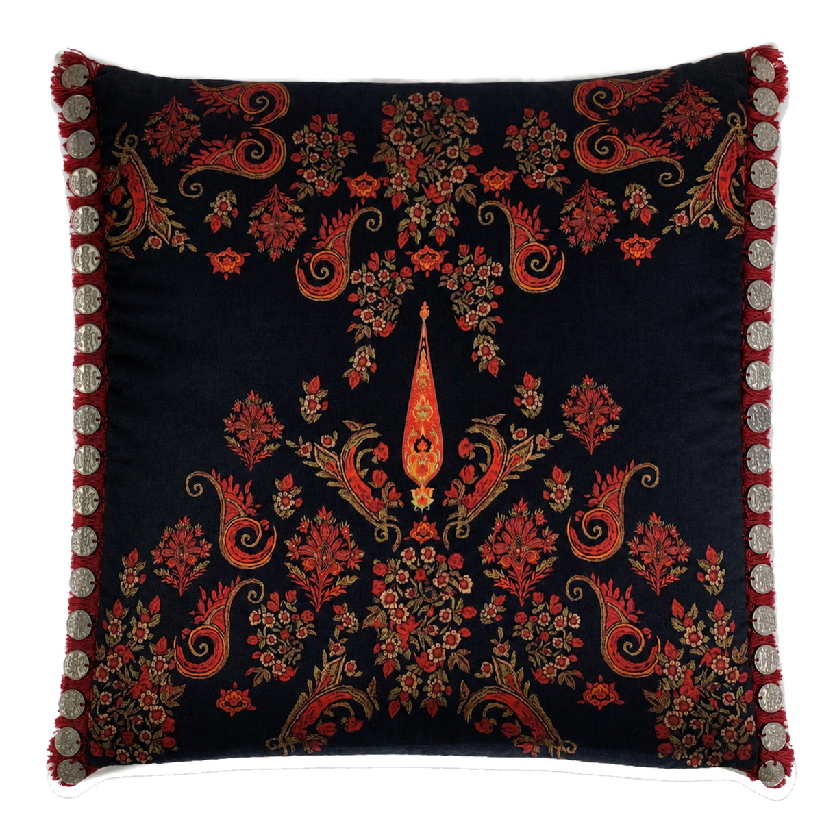 Black Paisley Cushions Cover With Coins