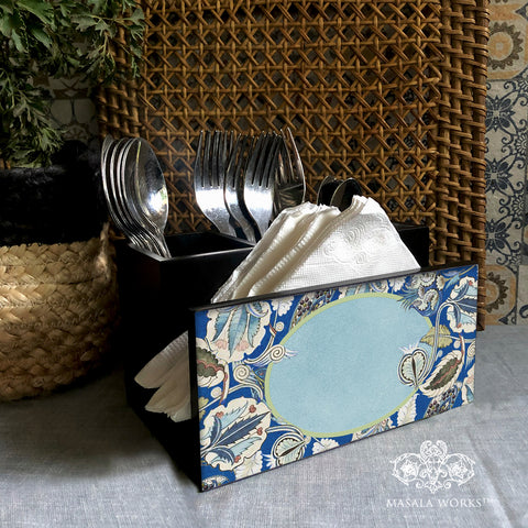 Azure Foliage Cutlery Stand with Tissue Paper Holder