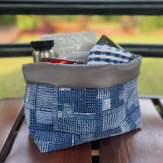 Shibori Printed Roll down Bag/Basket
