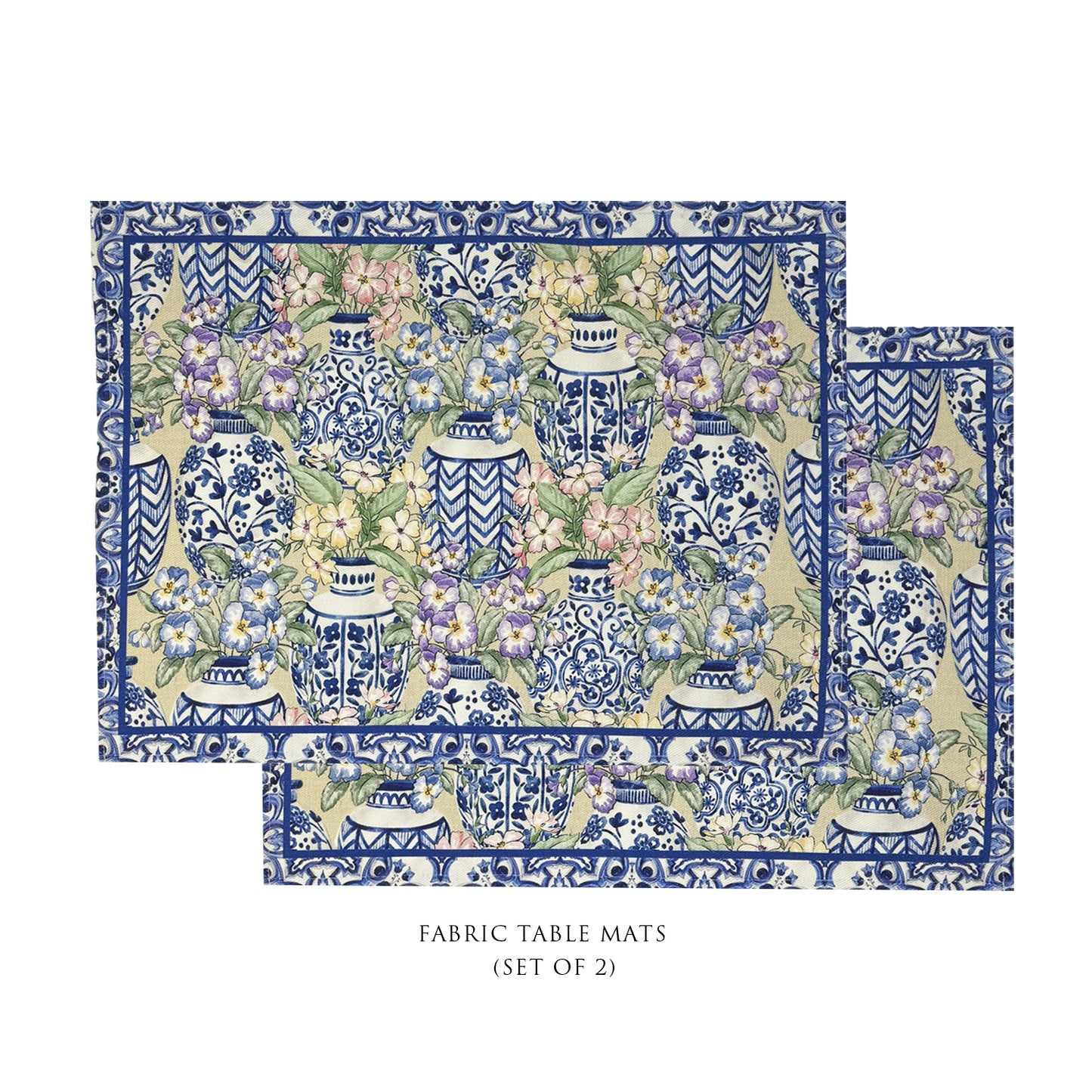 Blue Pottery Cotton Fabric Table mats (set of 2)