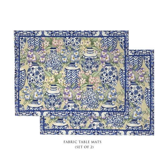 Blue Pottery Cotton Fabric Table mats (set of 2)