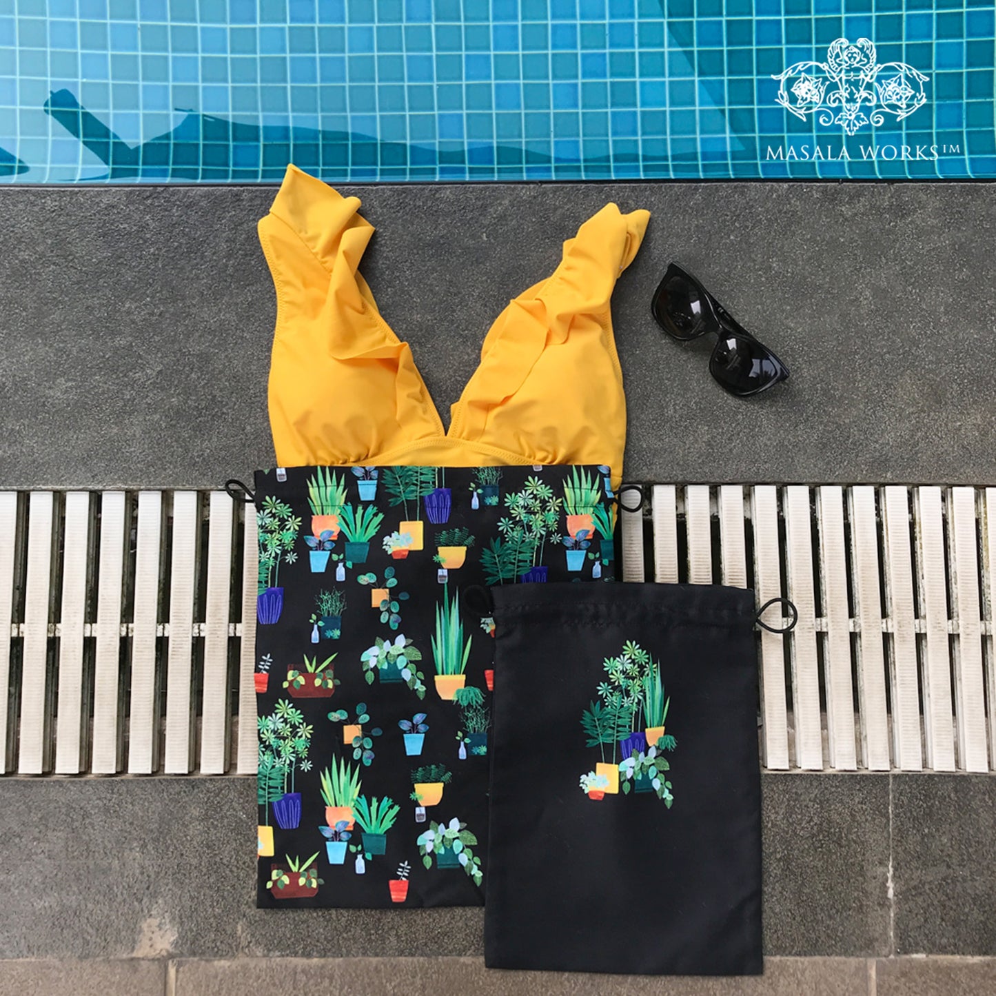 Midnight Botanical Drawstring Pouches