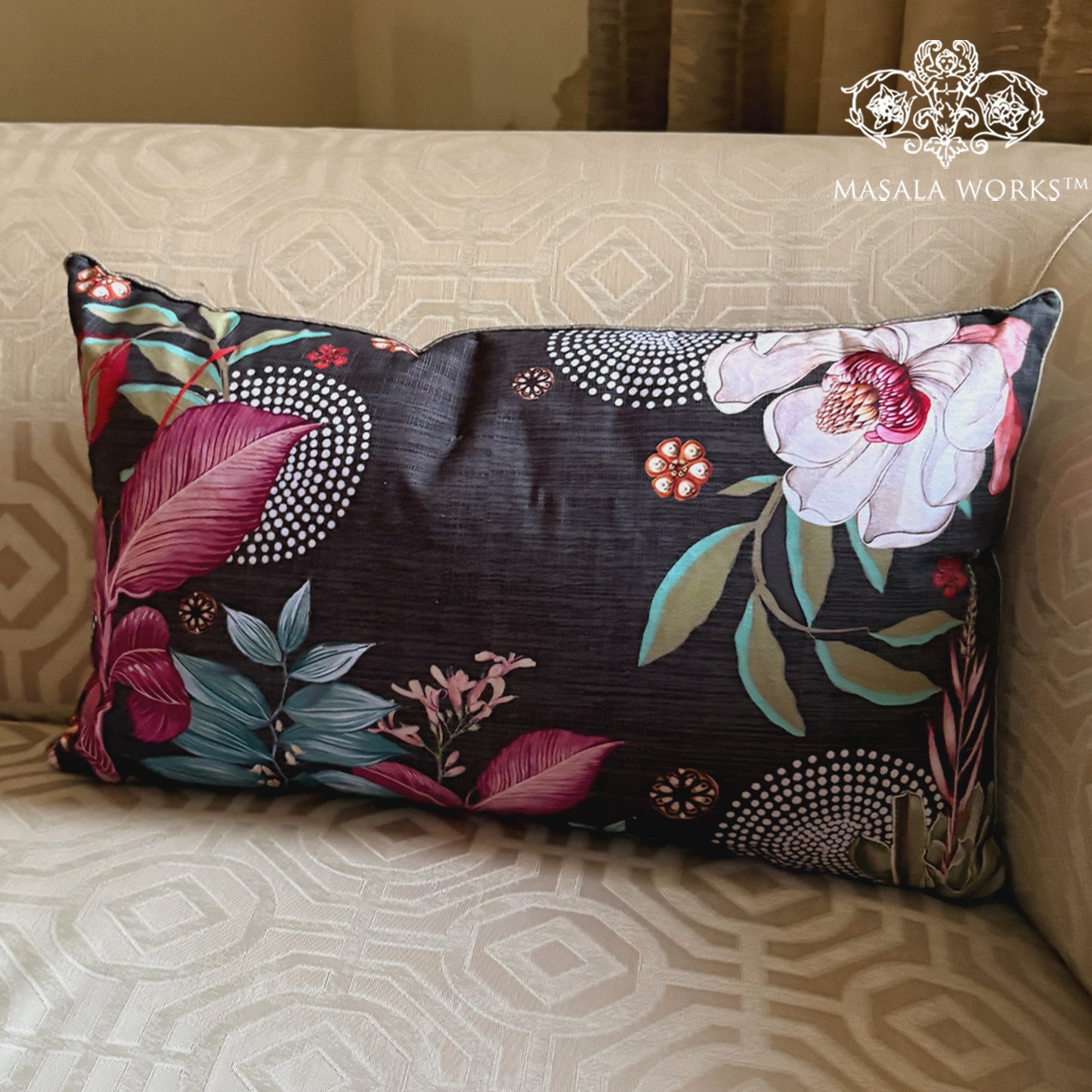 Midnight Foliage Long Cushion Cover