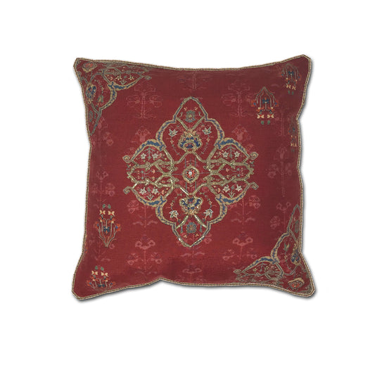 Ornate Mughal Boota Rust Cushion Cover Small
