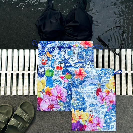 Radiant Garden On Ink Drawstring Pouches