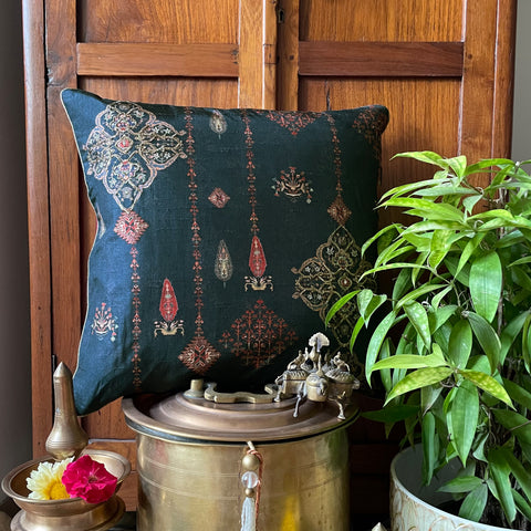 Ornate Mughal Boota Deep blue cushion cover