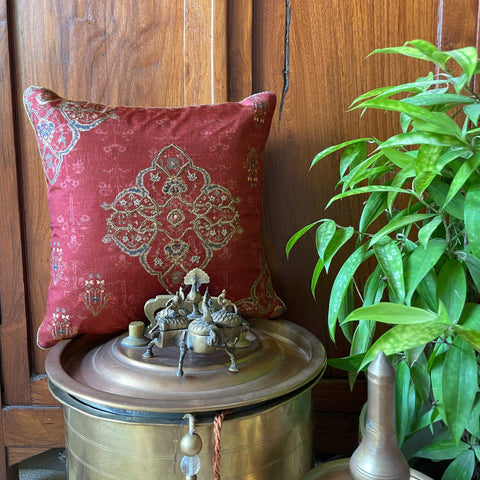 Ornate Mughal boota rust cushion  cover