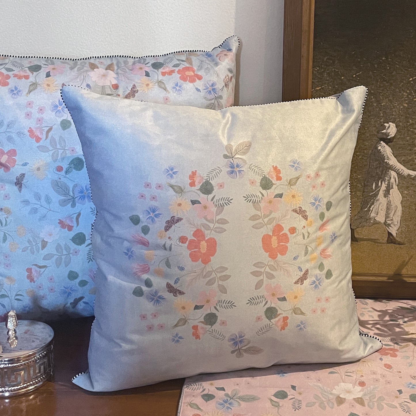 Pale Blossom Blue Cushion Cover
