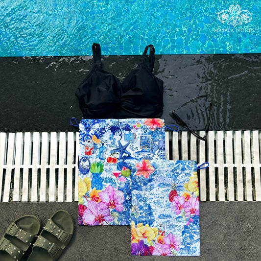 Radiant Garden On Ink Drawstring Pouches