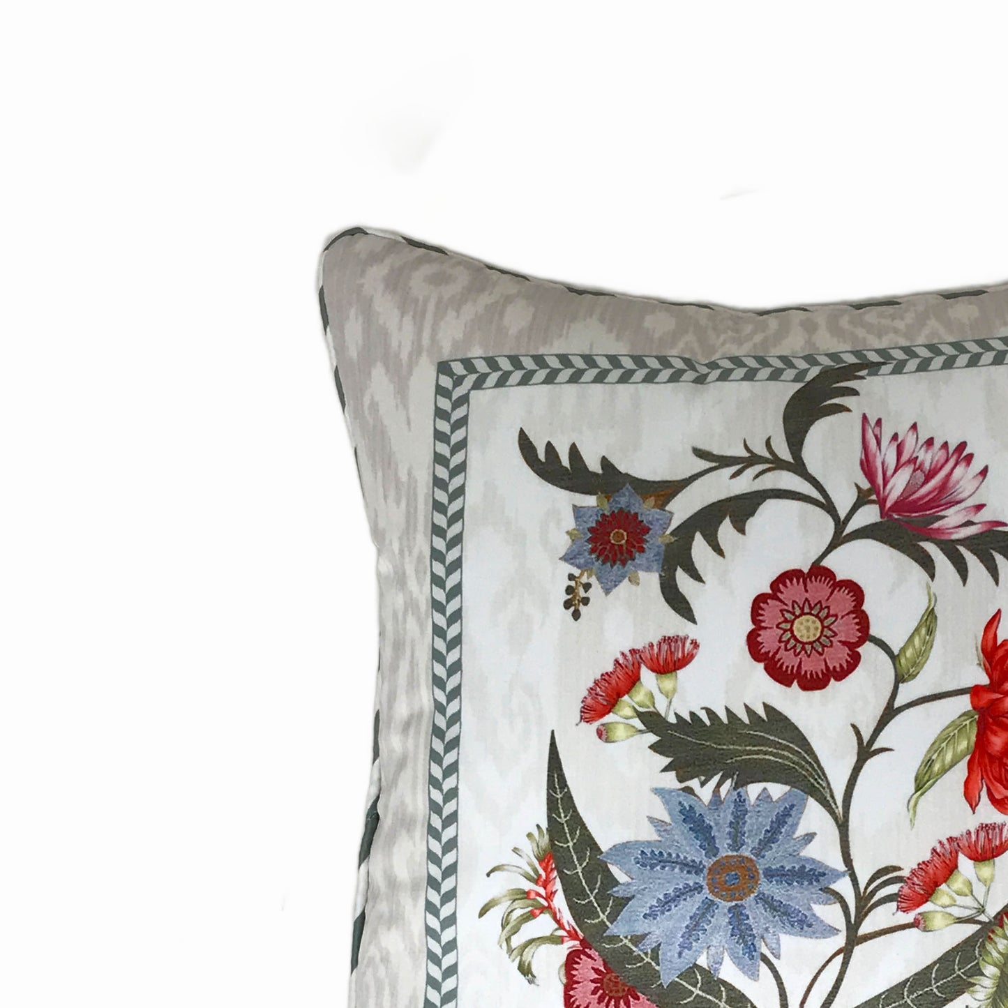 Bordered Chintz On Ikat Cushion Cover Small