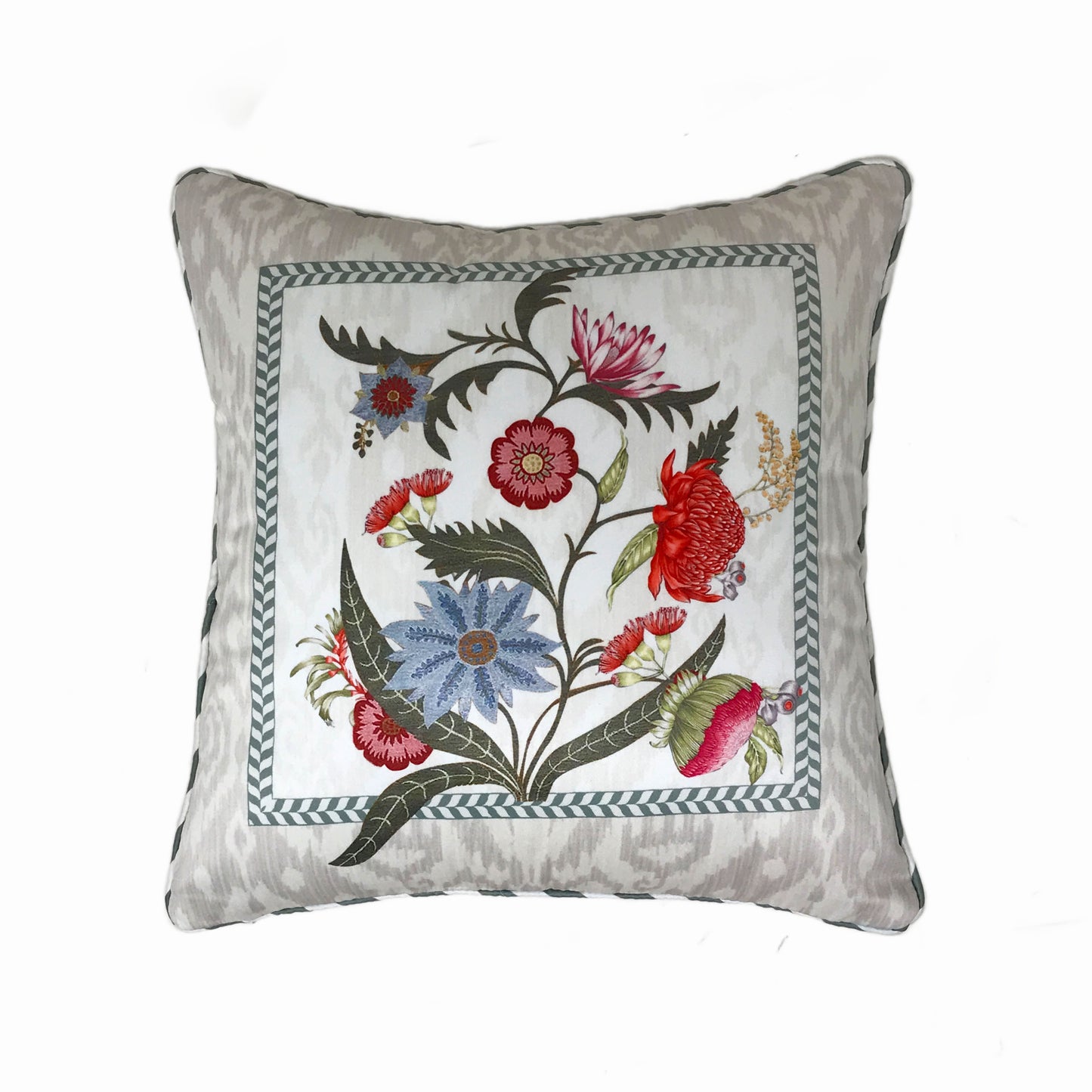 Bordered Chintz On Ikat Cushion Cover Small