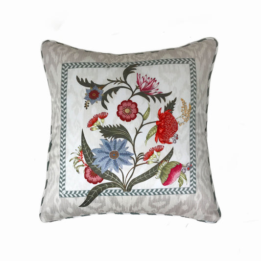 Bordered Chintz on Ikat Cushion cover