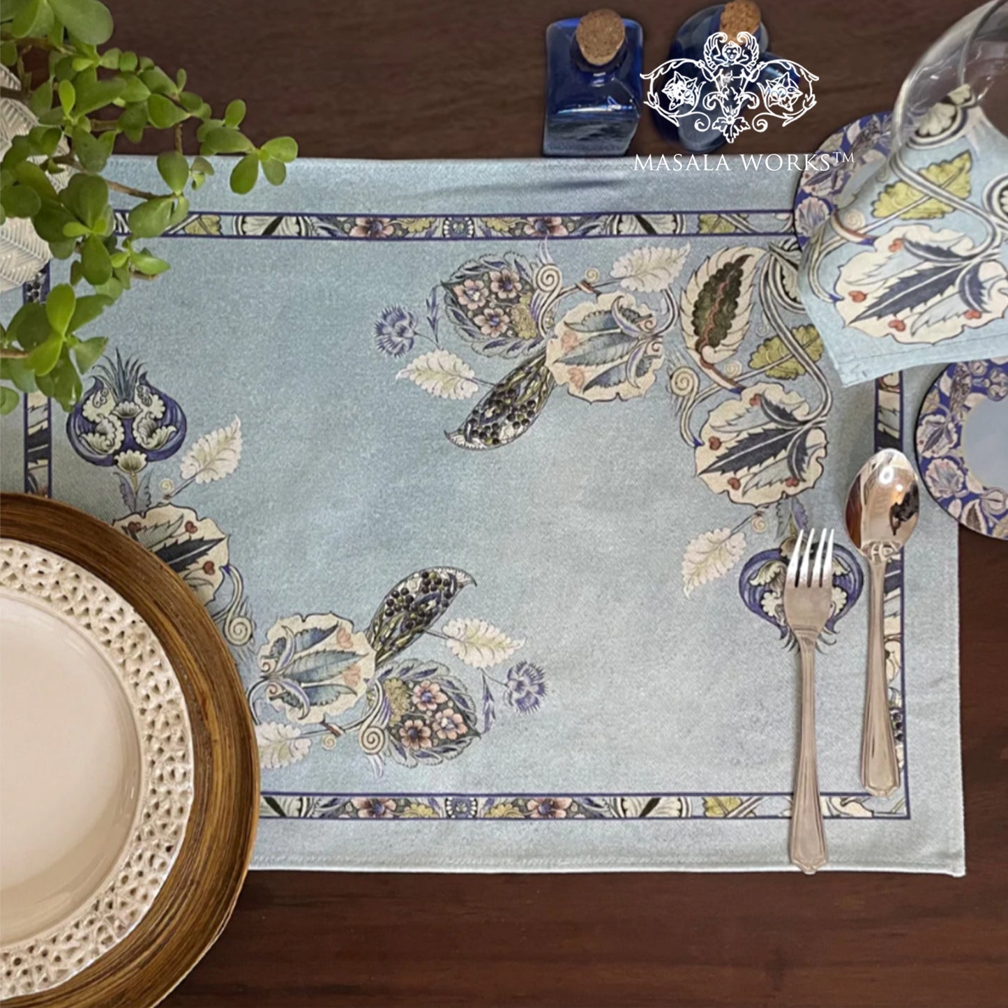 Azure Foliage Cotton Fabric Table mats (set of 2)