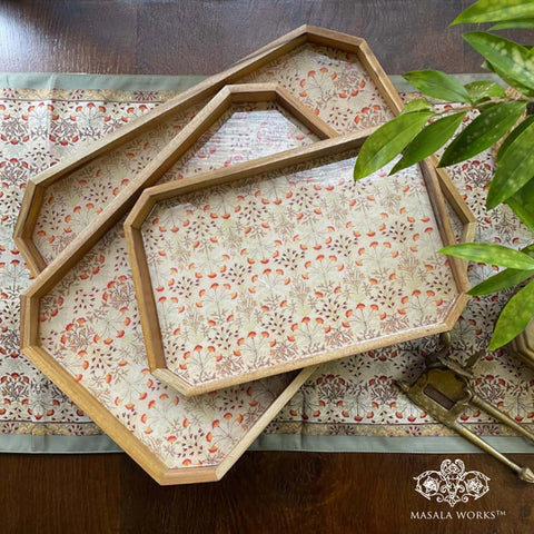 Delicate Floral Wooden Tray Set