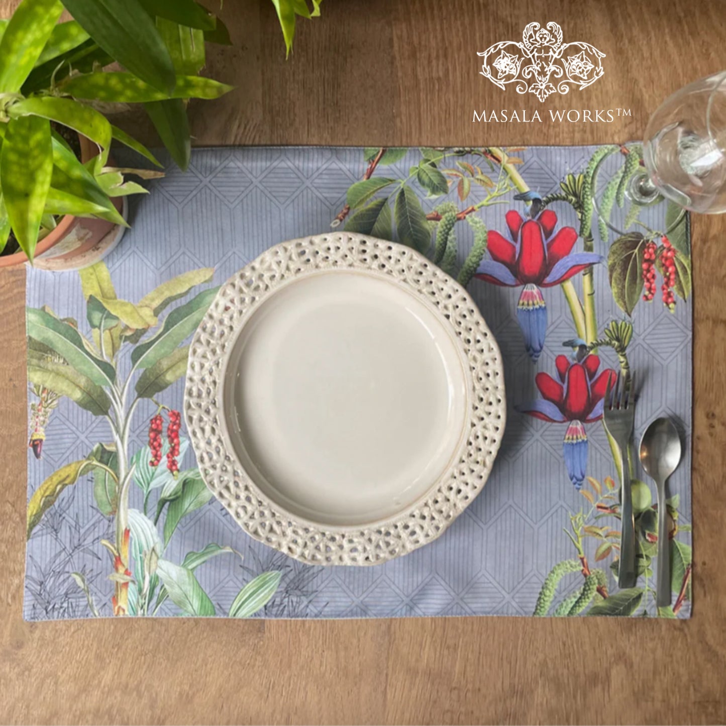 Tropical Blooms Fabric Table mats (set of 2- 1 Set in stock)