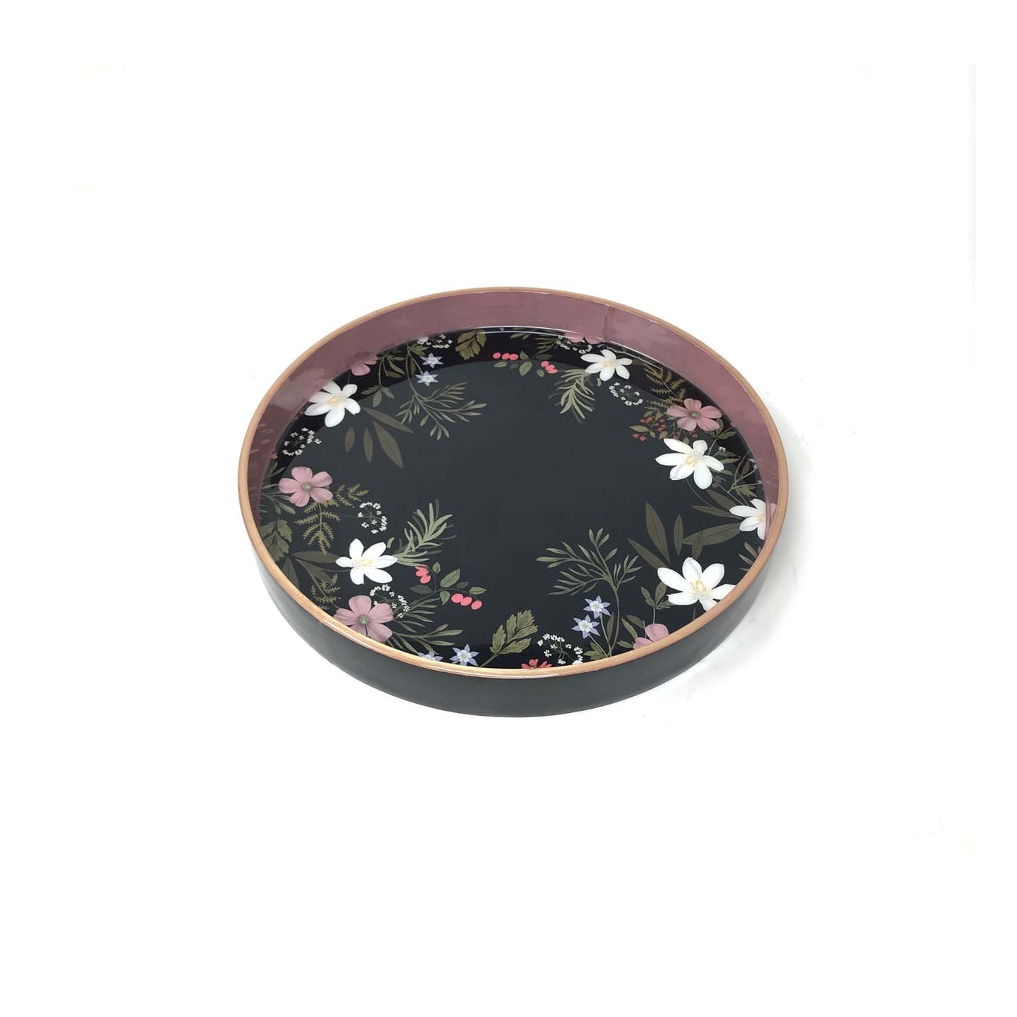 Midnight Blooms Enamel Round Tray