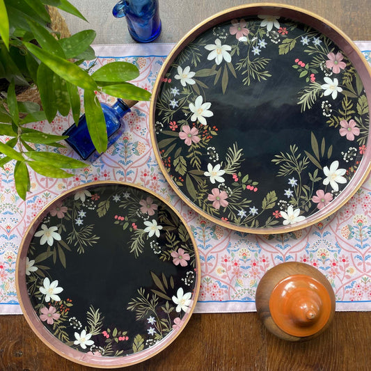 Midnight Blooms Enamel Round Tray