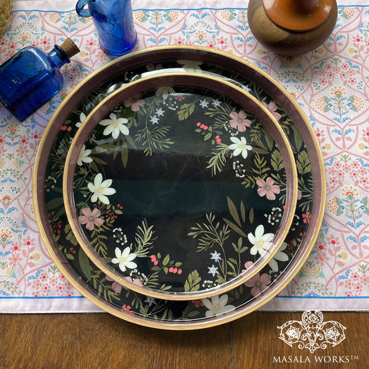 Midnight Blooms Enamel Round Tray