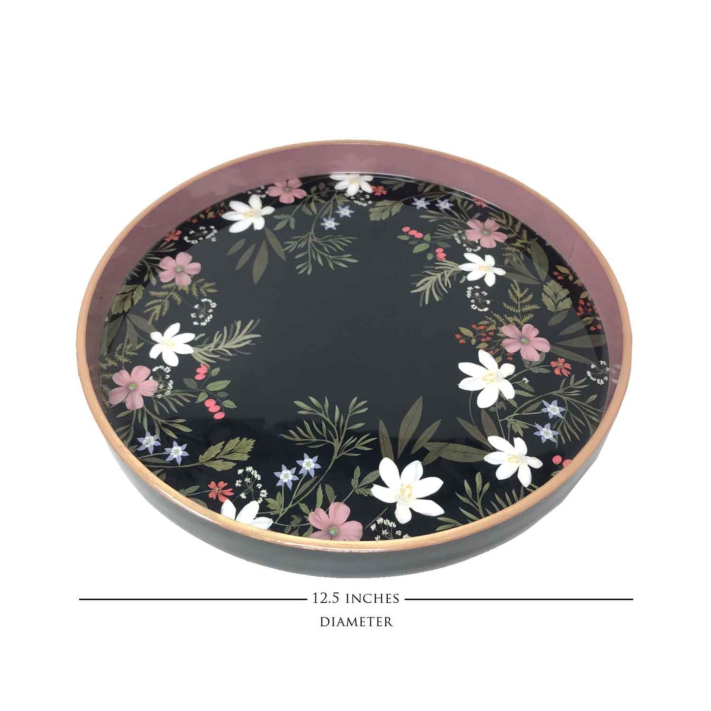 Midnight Blooms Enamel Round Tray