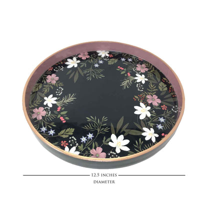 Midnight Blooms Enamel Round Tray