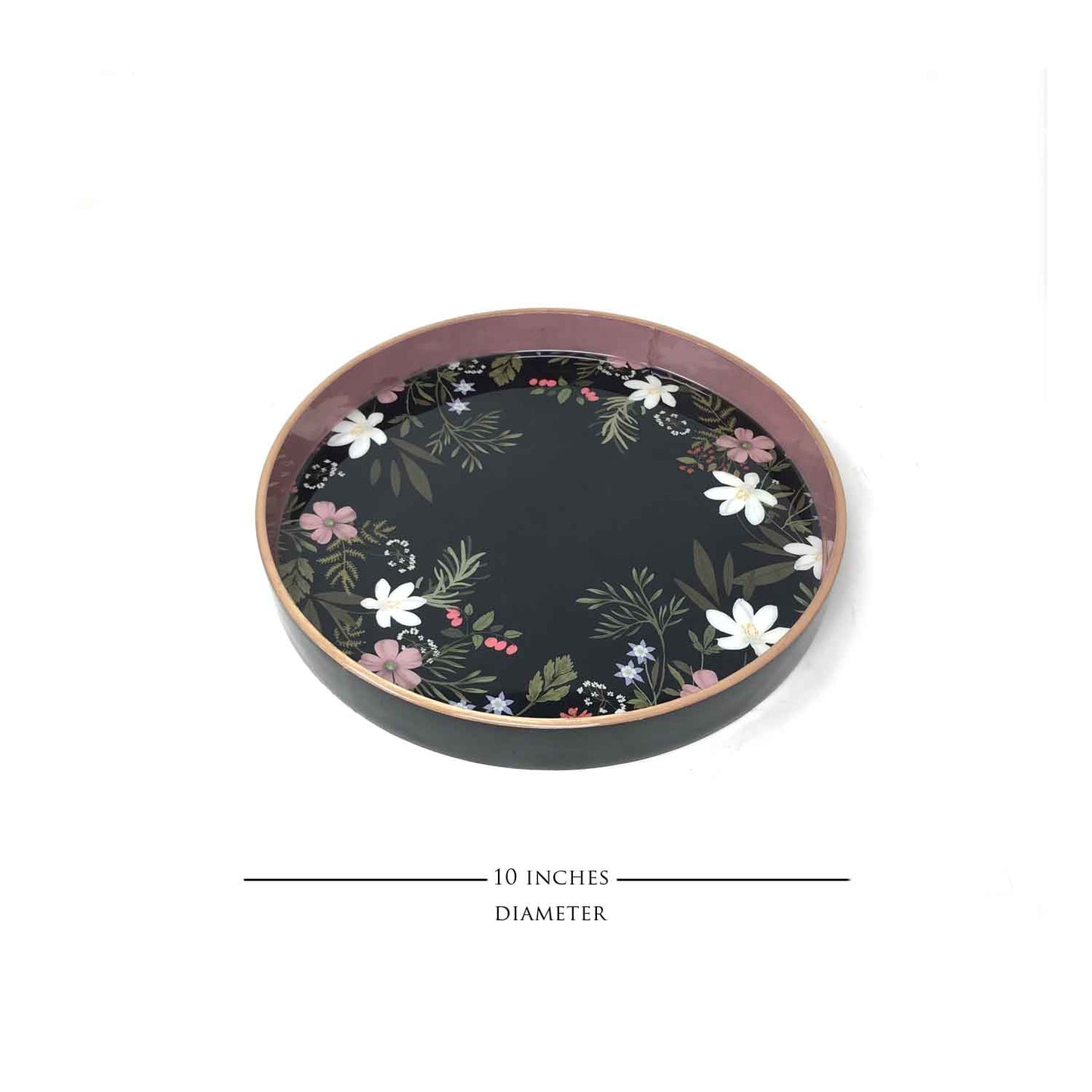 Midnight Blooms Enamel Round Tray
