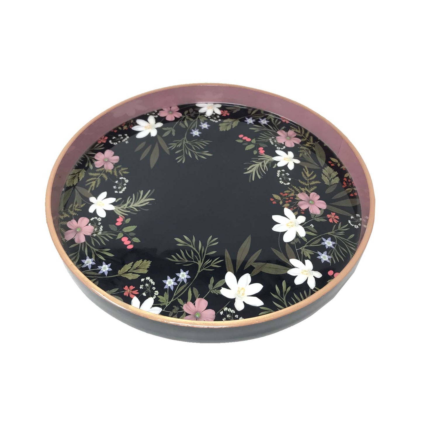 Midnight Blooms Enamel Round Tray