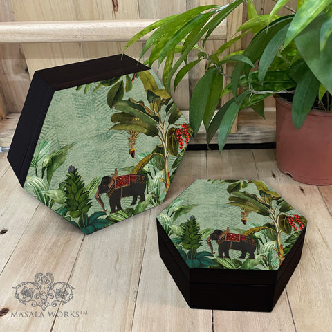 Majestic Elephant Hexagon Box