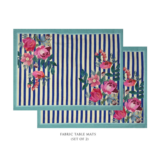 Stripes And Petal  Cotton Fabric Table mats (set of 2)