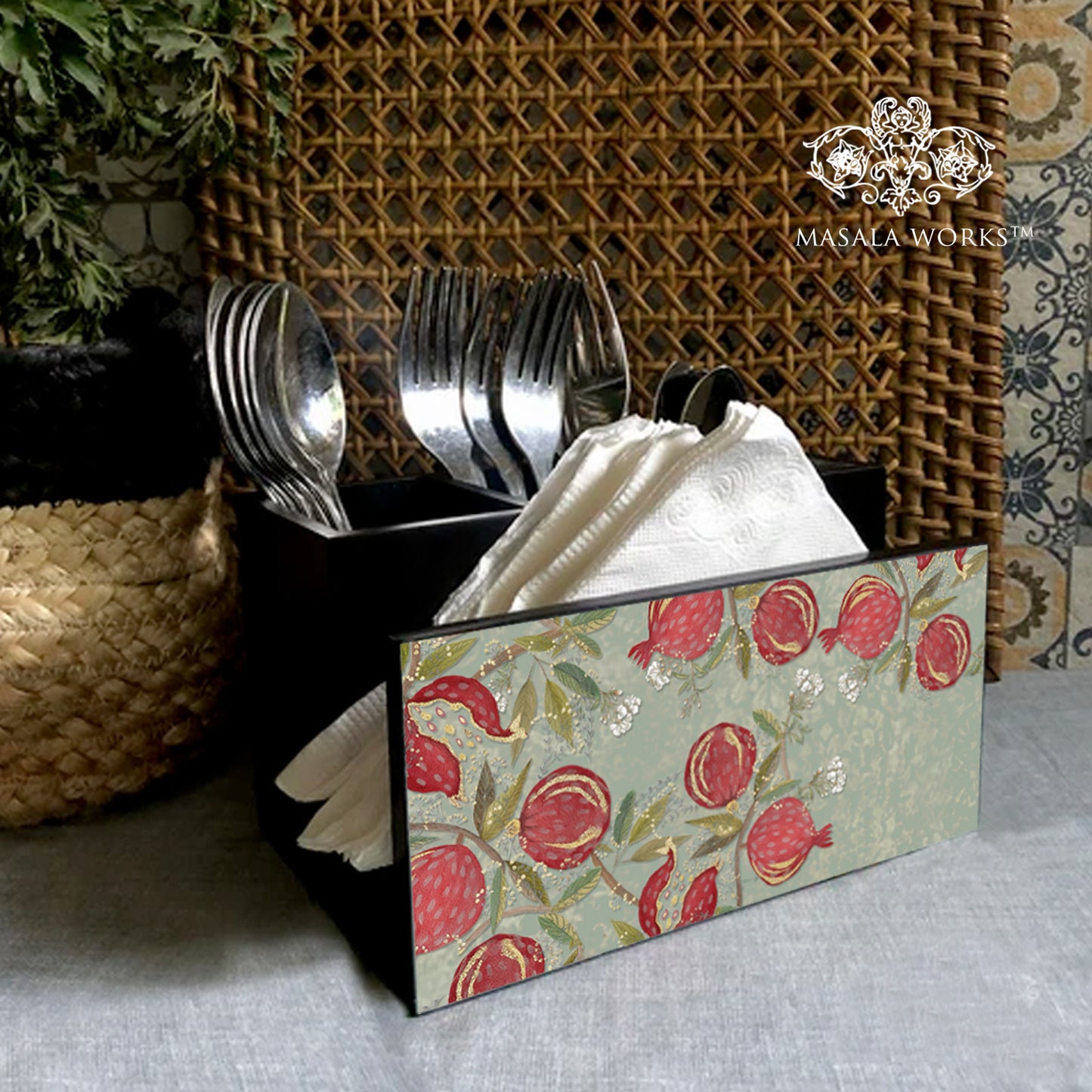 Pom Royale Cutlery Stand with Tissue Paper Holder
