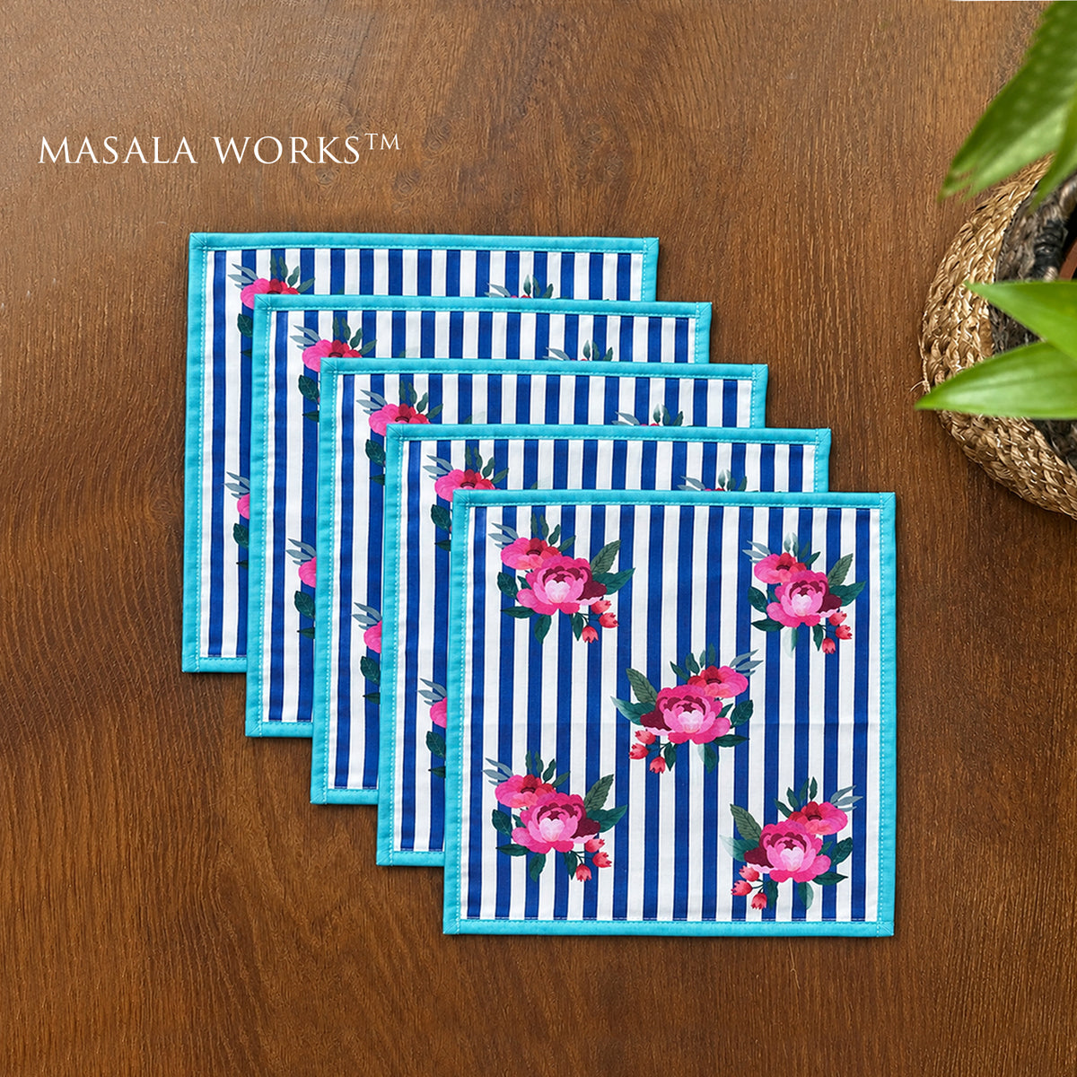 Stripes & Petal Set Of 6 Coctail Napkins