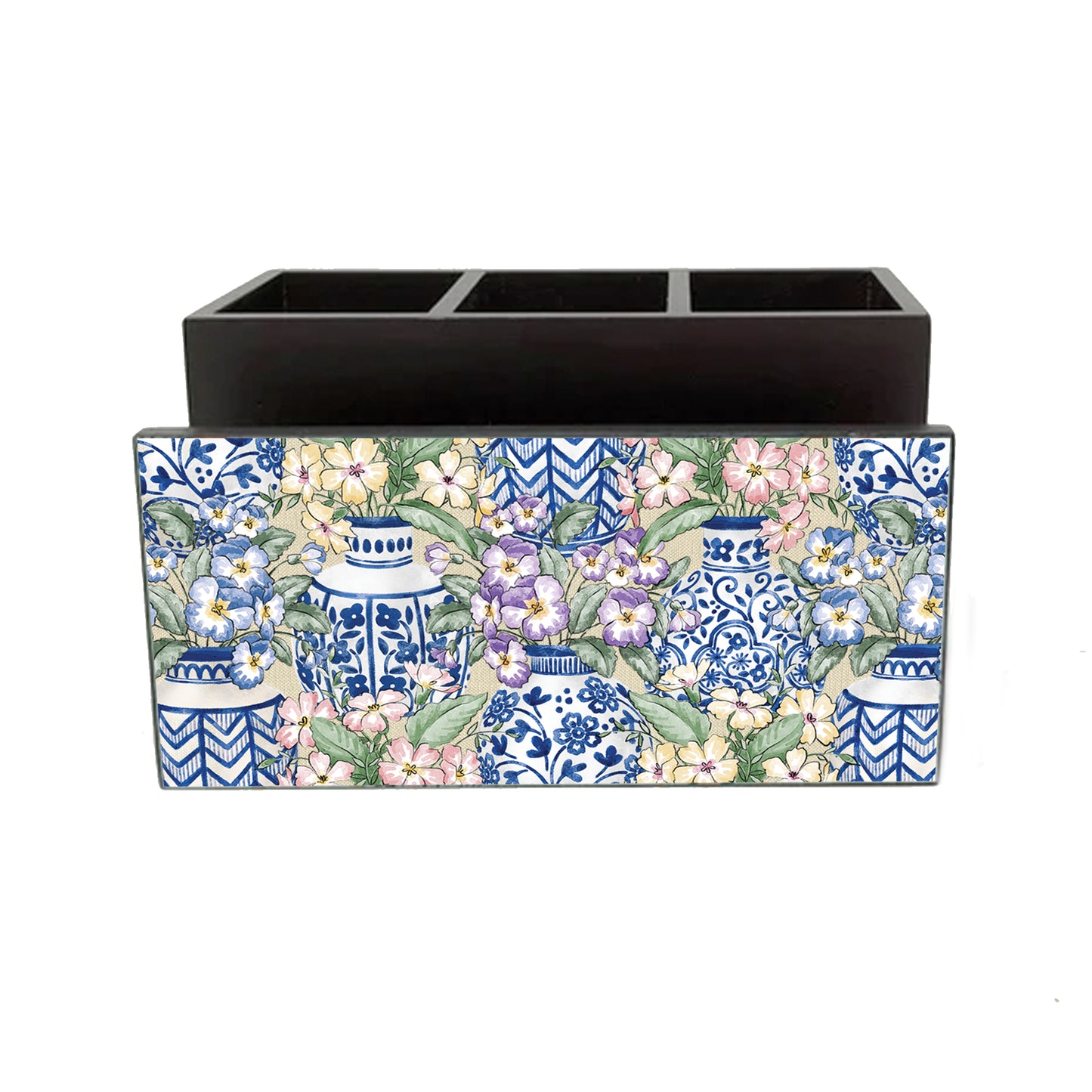 Blue Pottery Cutlery Stand with Tissue Paper Holder