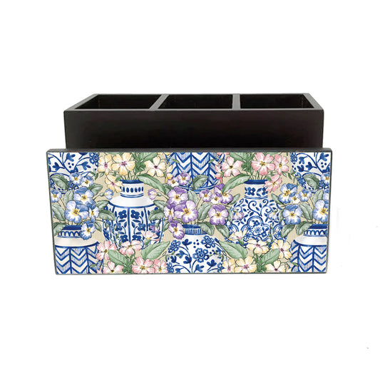 Blue Pottery Cutlery Stand with Tissue Paper Holder