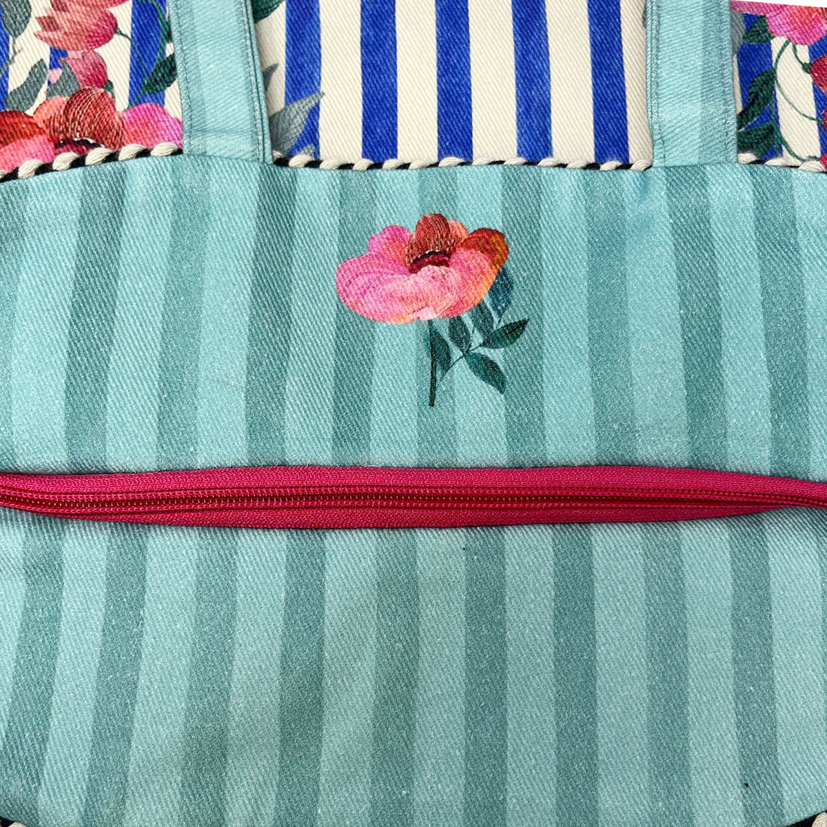 Stripes And Petal Oval Tote Bag