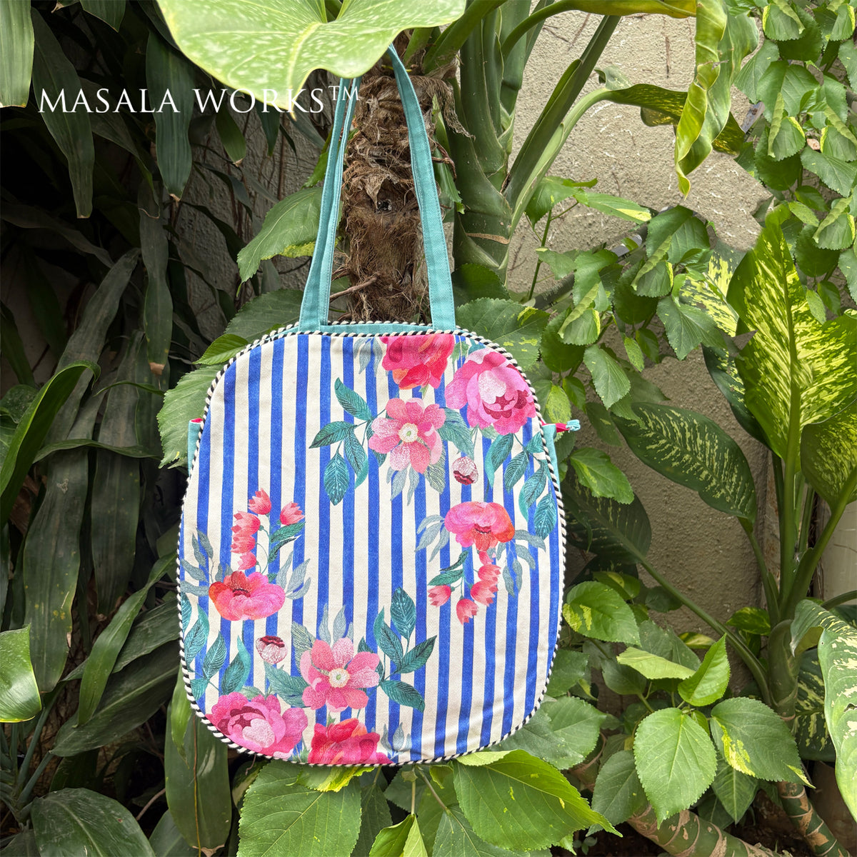 Stripes And Petal Oval Tote Bag