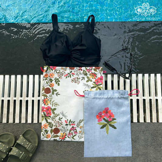 Whimsical Dragon Fly Oasis Drawstring Pouches