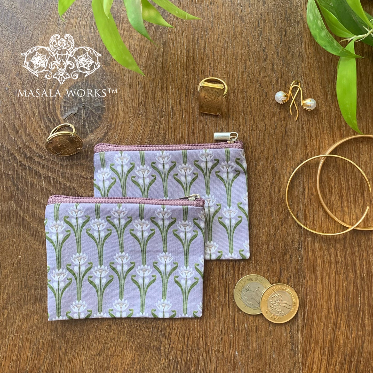 Art Nouveau Pink Lotus Coin Pouch (set of 2)