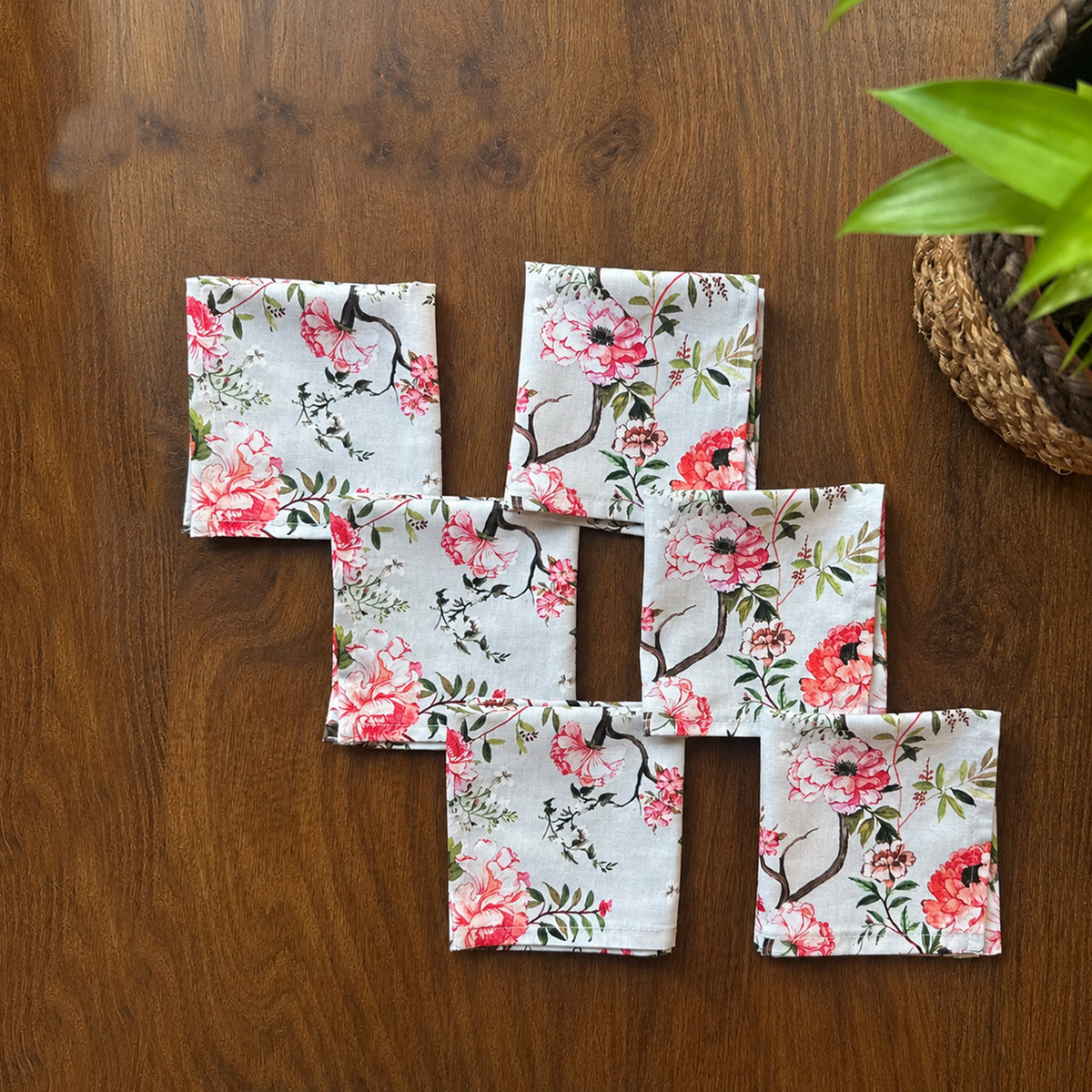 Peonys In Bloom Set Of 6 Coctail Napkins