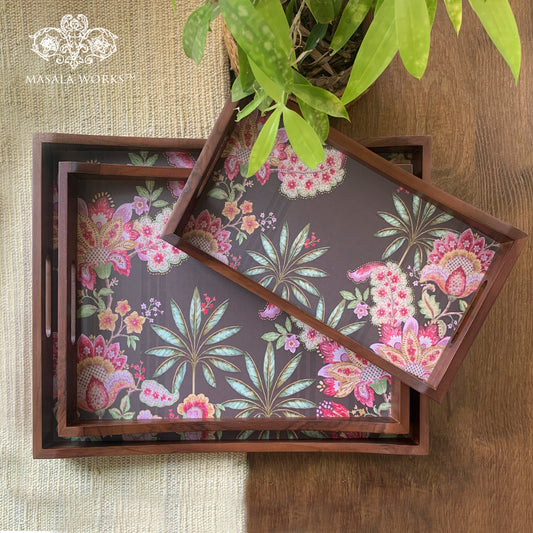 Vintage Mocha Floral Tray Set