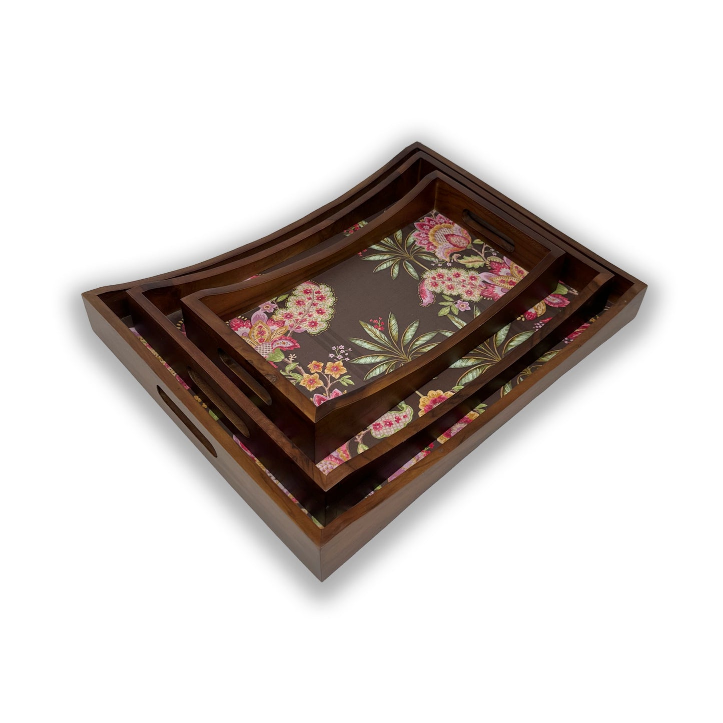 Vintage Mocha Floral Tray Set