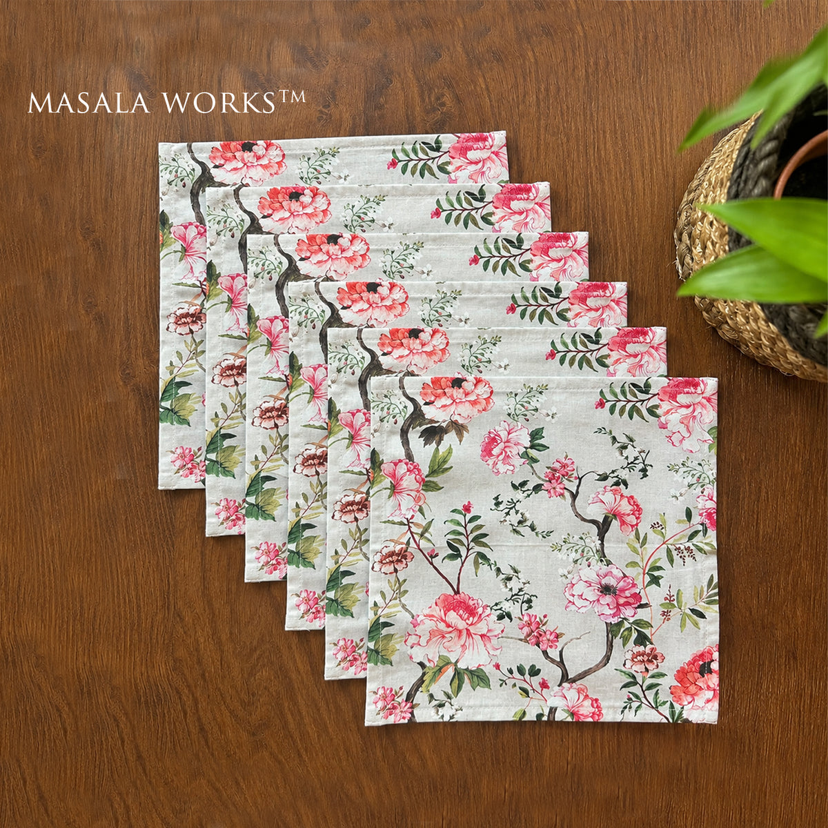 Peonys In Bloom Set Of 6 Coctail Napkins