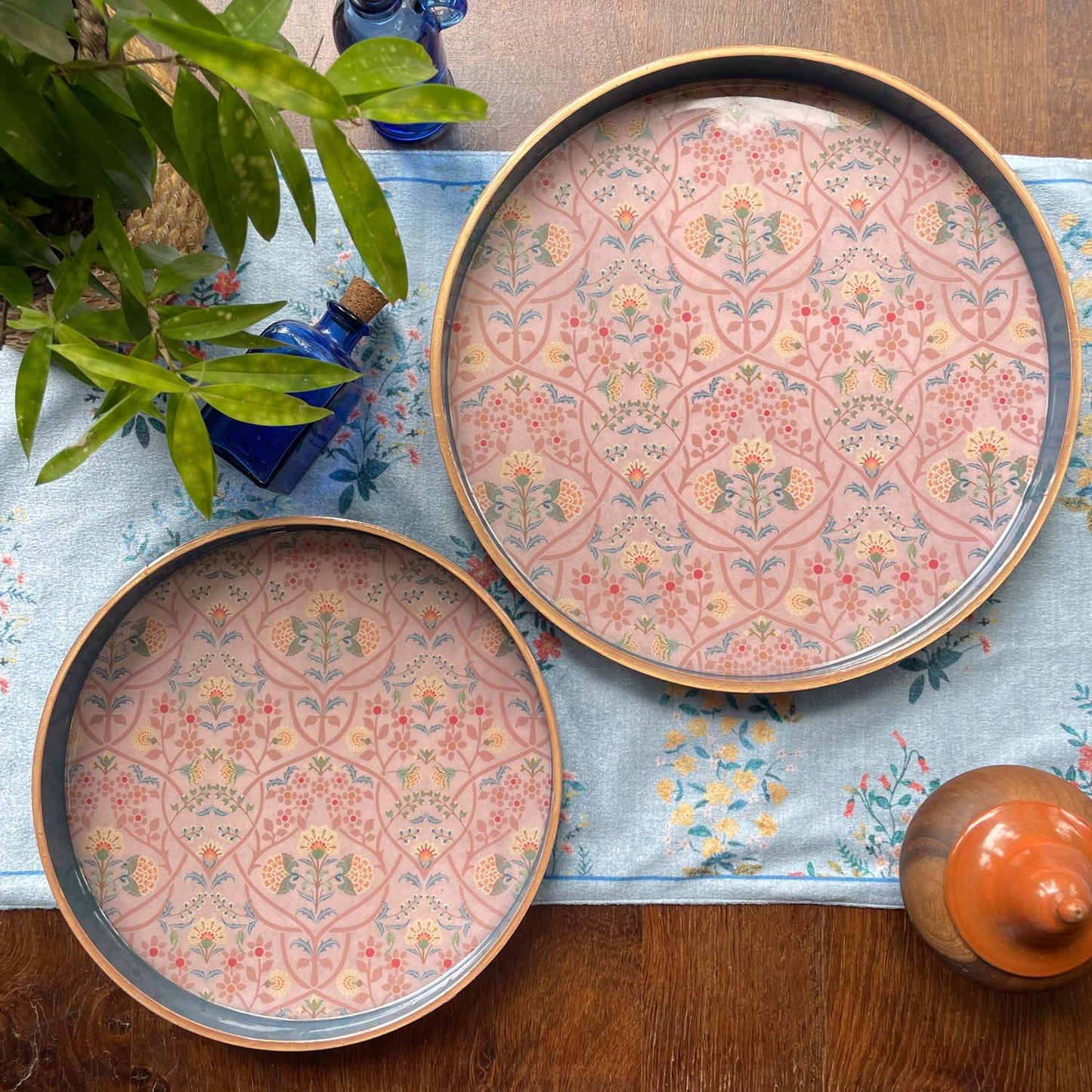 Delicate Jaal Enamel Round Tray