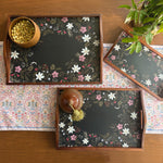 Midnight Blooms Wooden Tray Set